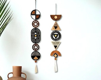 Geometric Wood Wall Hanging, Minimalist Art Deco Boho Decor