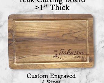 Personalized Teak Cutting Board, Custom Engraved Charcuterie Board, Kitchen Gift for Wedding, Housewarming