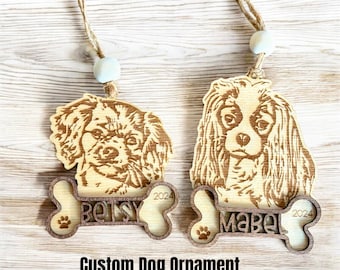 Personalized Dog Photo Ornament, Laser Engraved Birch Wood Pet Keepsake