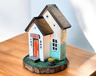 Rustic Miniature Wooden House: Farmhouse Tiered Tray Decor