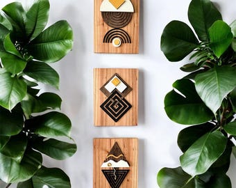 Geometric Wood Wall Art Set: Modern Boho Decor