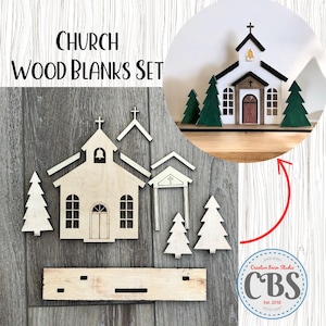 DIY Paintable Wood Church Set: Laser Cut Christmas Village