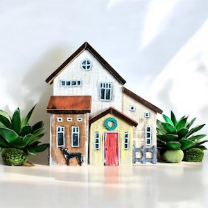 Miniature wooden houses, Wooden Rustic villages, Reclaimed wood cottages, collectibles wooden houses, tiered tray/mantle/shelf/desk decor