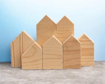 Unfinished Wooden Village Set, DIY Miniature Houses, Blank Holiday Home Decor