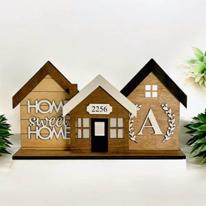 Letrero de casa de madera 3D personalizado: regalo de inauguración, decoración para repisas o repisas, centro de mesa