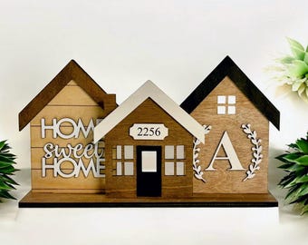 Personalized 3D Wood House Sign: House Warming Gift, Shelf or Mantle Decor, Table Centerpiece