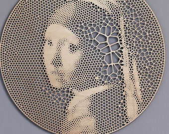 Girl with a Pearl Earring: Laser-Cut Oak Wall Art (22")