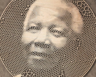 Nelson Mandela - Cell Portrait in laser-cut oak plywood, Diameter: 55cm / 22", Parametric Wall Ornament