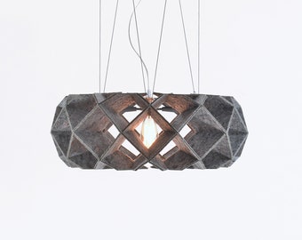 Gray Geometric Felt Light: Modern Acoustic Hanging Lamp (23.5")
