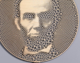 Abraham Lincoln - Cell Portrait in laser-cut oak plywood, Diameter: 55cm / 22", Parametric Wall Ornament