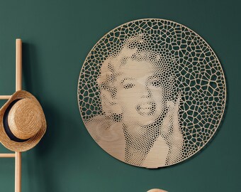 Marilyn Monroe - Cell Portrait in laser-cut oak plywood, Diameter: 55cm / 22", Parametric Wall Ornament