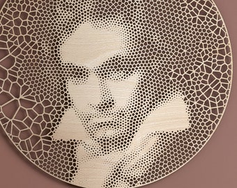 Laser-Cut Oak Beethoven Portrait: Parametric Wall Art (55cm/22")