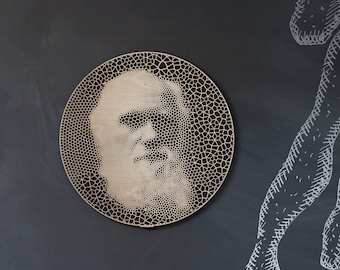 Darwin Portrait: Laser-Cut Oak Parametric Wall Art (55cm/22")