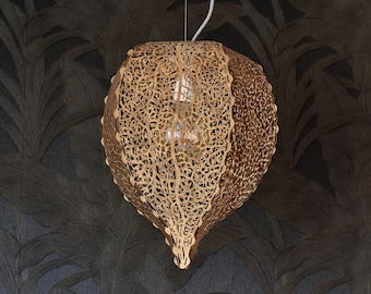 Physalis Pendant Lamp: Laser-Cut Birch, Pattern Projecting Lantern