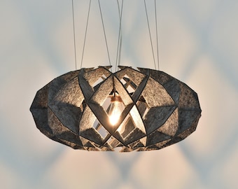 Gray Felt Geometric Pendant Light - Modern Acoustic Lighting (60cm)