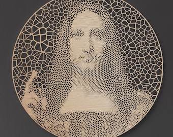 Salvator Mundi Laser-Cut Oak Portrait: Parametric Wall Art (22")