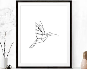 Geometric Hummingbird, Hummingbird Print, Origami Art, Origami Print, Geometric Animal Wall Art, Printable Art, Digital Print, Nursery Print