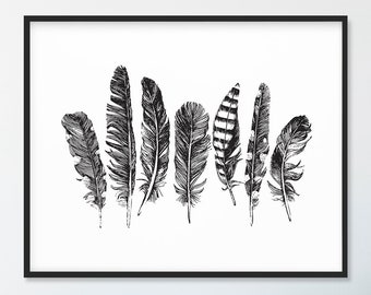 Feathers Print, Feathers Art, Feathers Wall Art, Feathers Printable, Feathers Printable Art, Boho Feathers Print, Boho Feathers Printable