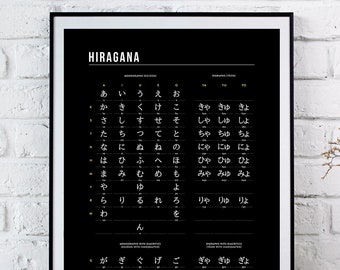 Hiragana Chart Printable, Hiragana Japanese Characters, Japanese Alphabet Print, Hiragana Art, Hiragana Printable, Hiragana Table Print