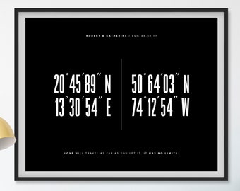 Long Distance Relationship Printable, Custom Coordinates, Personalized Love Print, Custom Coordinates Printable, Long Distance Relationship