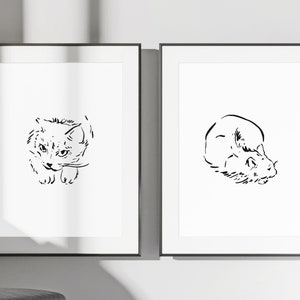 Cat Print, Cat Illustration, Set of 2 Hand-Drawn Cat Prints, Minimalist Cat Print, Cat Printable Art, Cat Lover Gift, Cute Cat Illustration