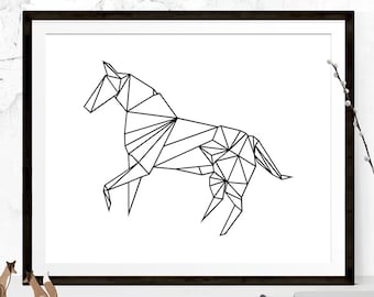 Geometric Horse, Horse Art, Origami Art, Origami Print, Horse Wall Art, Printable Art, Horse Wall Print, Printable Art, Nursery Print, Horse