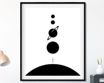 Minimalistische Sonnensystem bedruckbar, Sonnensystem Poster, Planeten Druck, Planeten Poster, Raum Kunstdruck, Wissenschaft Poster