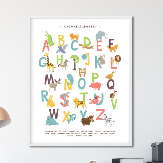Animal Alphabet, Alphabet Nursery Printable, Nursery Prints, Educational Nursery Printable, Animal Nursery Printable, ABC Nursery Print