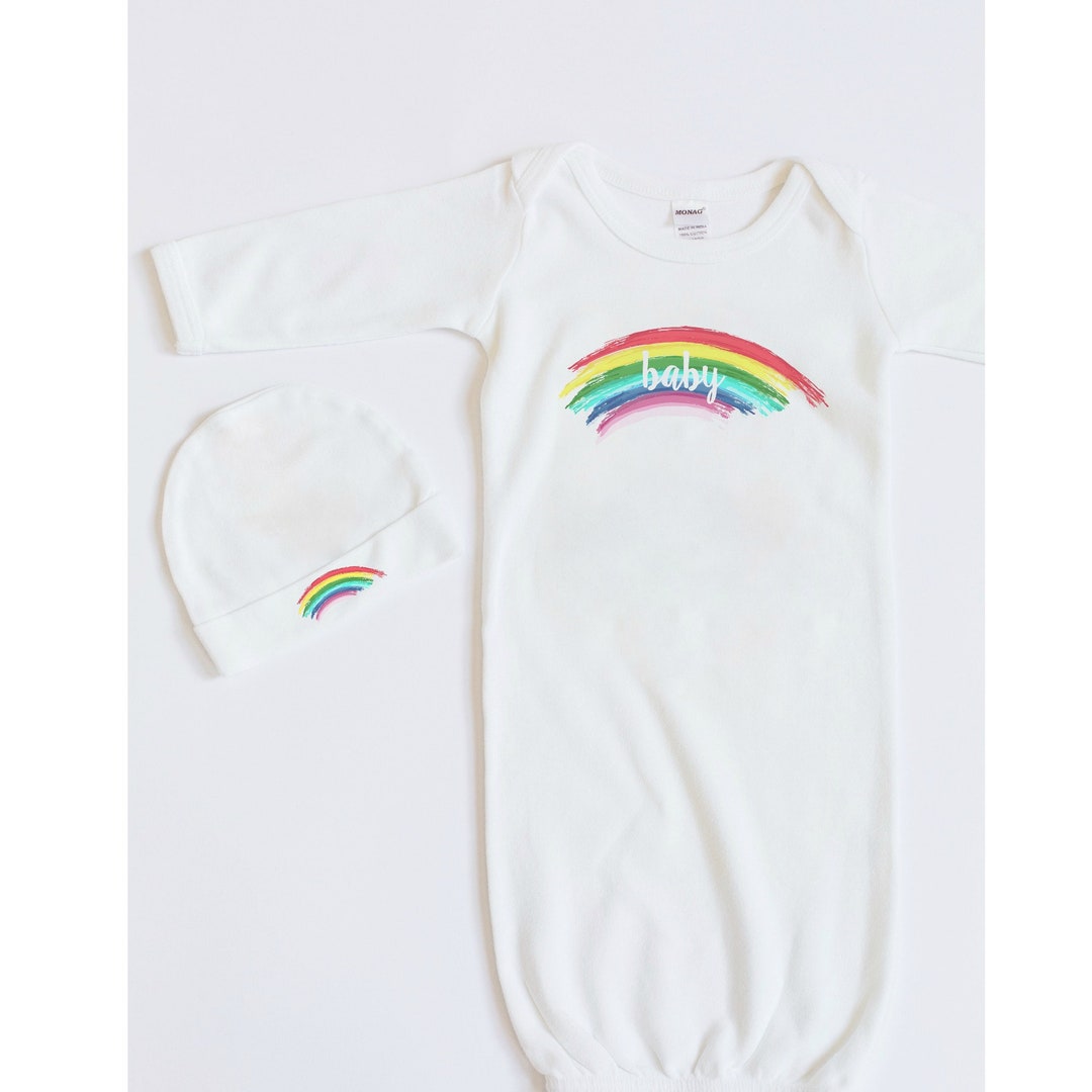 Rainbow Baby, Rainbow Baby Set, Newborn Rainbow Baby Gown and Hat, New