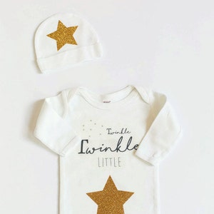 Baby Gown Set, Baby Bodysuit, Twinkle twinkle little star, newborn gown and hat set, MaxandMaekids, max and mae