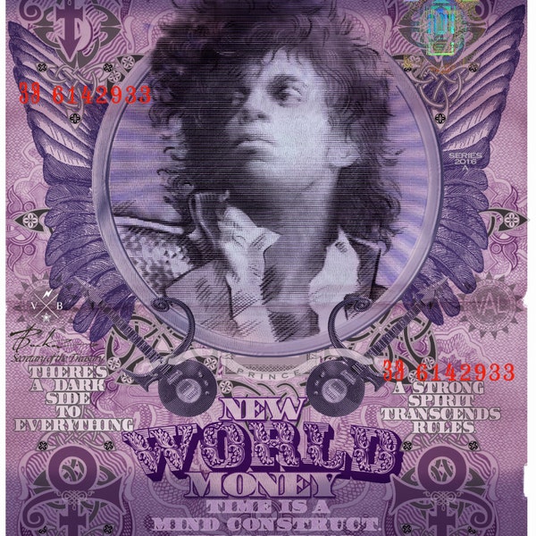 PRINCE, poster by Val BOCHKOV "New World Money" music art collection, digital print, max size 20x30" limited edition, signed by artist