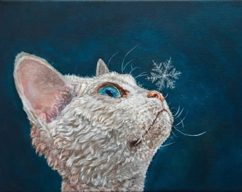 Obraz akrylowy „Biały kot”, Blue Fine Art, Snow Wish (8,7 x 13 cali)