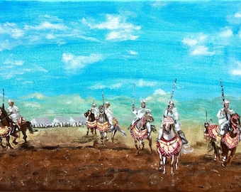 Jazda, ręcznie malowany koń akrylowy na płótnie (33 x 22 cm)