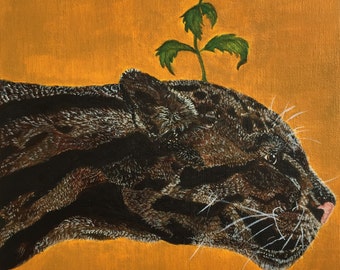 Obraz akrylowy „Leopard”, oryginalna sztuka zwierzęca, 20 x 20 cm