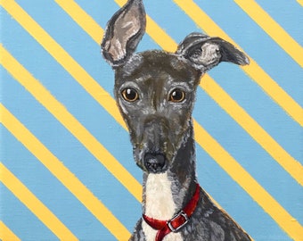 dog painting, dog portrait, original animal painting, blue painting, animal art, home decor, 20*20cm