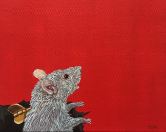Mysz, obraz akrylowy, „Nakręć mnie!”, Animal Fine Art (20 x 20 cm)
