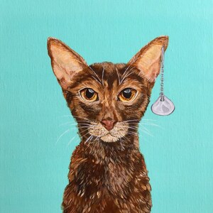 Peinture de chat abyssinienne, peinture animale, peinture turquoise, art animal, peinture bleue, 30'24cm