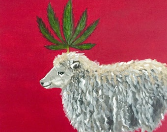 Ręcznie malowany akrylowy obraz przedstawiający owcę: „Chill Baby Chill” Animal Art (20 x 20 cm)