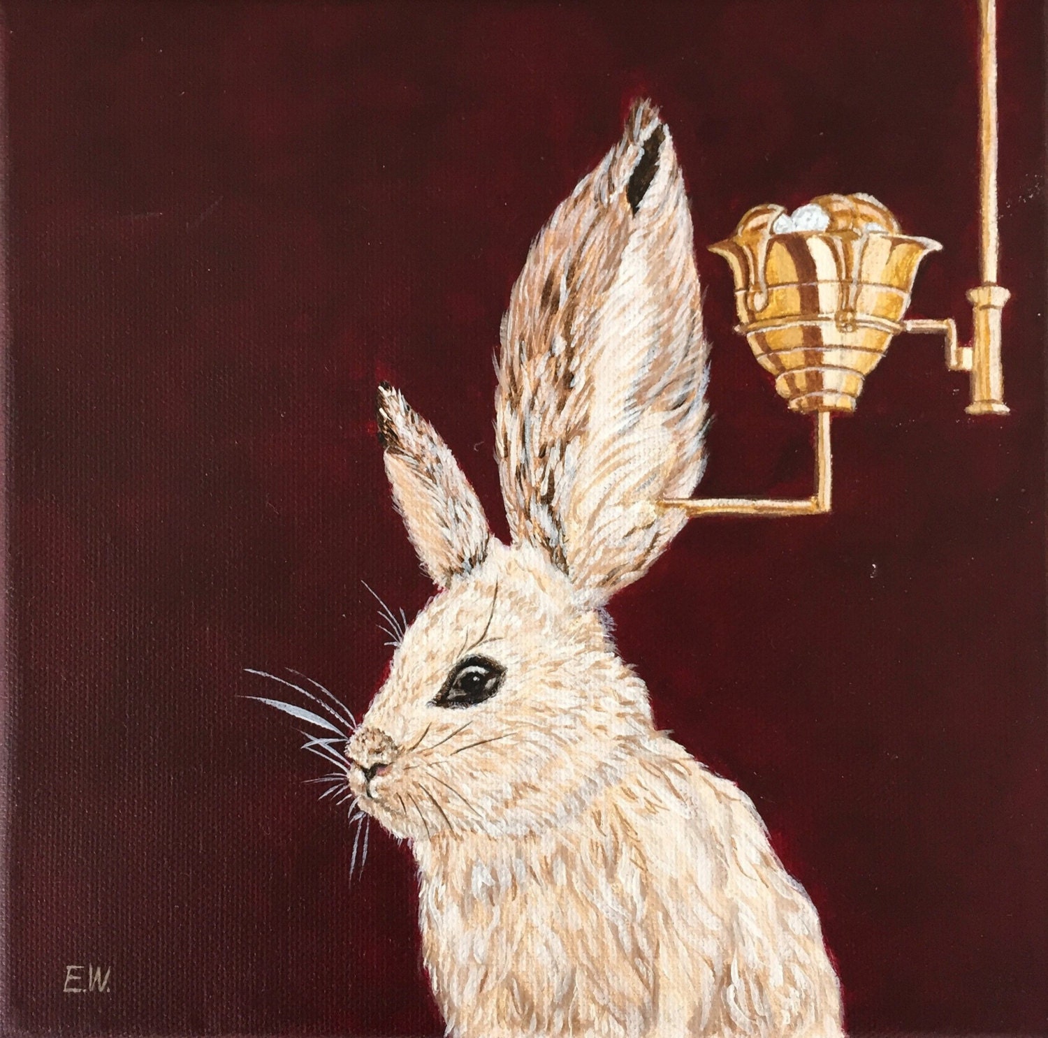 Kaninchen Hase Malerei Tier Portrait burgunder Malerei - Etsy.de