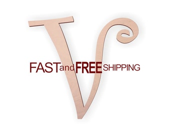 Curly Wood Letter "V" – Unfinished, Unpainted, Decorative Font -- Perfect for Crafts, DIY, Nursery, Kids Rooms, Weddings – Sizes