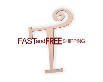 Curly Wood Letter "T" – Unfinished, Unpainted, Decorative Font -- Perfect for Crafts, DIY, Nursery, Kids Rooms, Weddings – Sizes 1