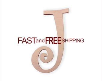 Curly Wood Letter "J" – Unfinished, Unpainted, Decorative Font -- Perfect for Crafts, DIY, Nursery, Kids Rooms, Weddings – Sizes 1