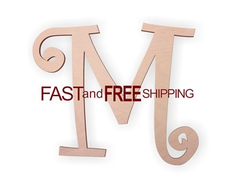 Curly Wood Letter "M" – Unfinished, Unpainted, Decorative Font -- Perfect for Crafts, DIY, Nursery, Kids Rooms, Weddings – Sizes