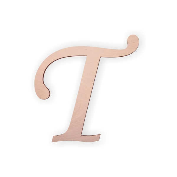 Wooden Monogram Letter "T" - Large or Small, Unfinished, Cursive Wooden Letter - Perfect for Crafts, DIY, Weddings - Sizes 1" to 36"