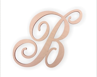 Wooden Monogram Letter: Cursive Script - Sizes 1" to 36"