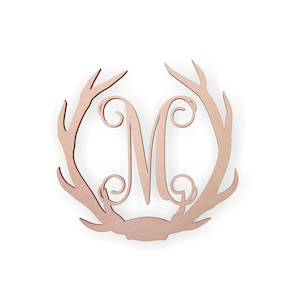 Wooden Antler Monogram Letter &quot;M&quot; for Wall Decor or Door Hanger Sizes 2&quot; to 36&quot; Available