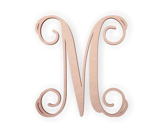 Letra de monograma: Curly Vine Script - Madera de abedul báltico o MDF