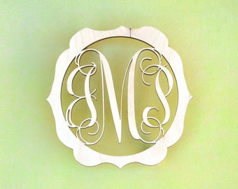 Letras de monograma de madera: escritura de vid sin terminar - Abedul o MDF