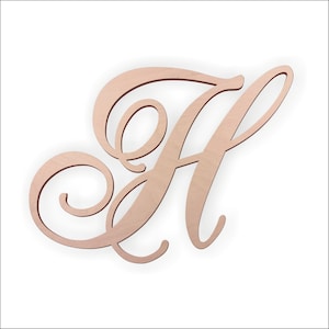 Wooden Monogram Letter &quot;H&quot; - Large or Small, Unfinished, Cursive Wooden Letter - Perfect for Crafts, DIY, Weddings - Sizes 1&quot; to 36&quot;