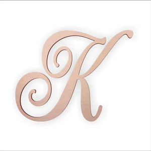 Wooden Monogram Letter &quot;K&quot; - Large or Small, Unfinished, Cursive Wooden Letter - Perfect for Crafts, DIY, Weddings - Sizes 1&quot; to 36&quot;